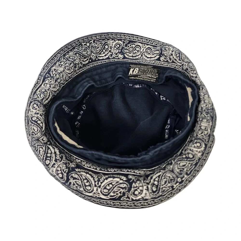 KBETHOS y2k Navy‎ Blue Paisley Bandana Print Cotton Bucket Hat One Size